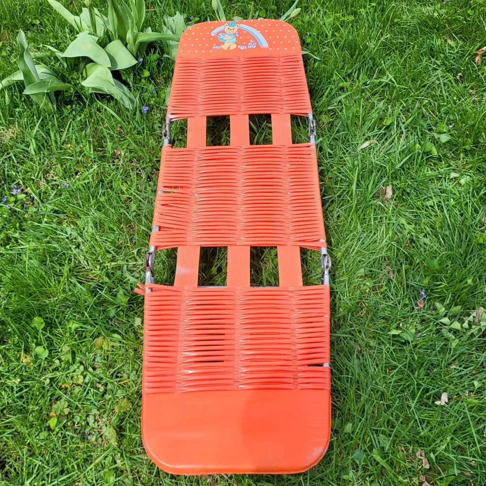 Kids Vintage Jelly Tube Lawn Chair Chaise Lounge Red Orange Bear 50